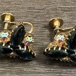 Vintage Aurora Borealis & Blue Stone Screw Back Earrings Photo 1