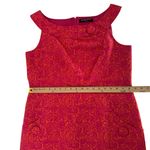 Ellen Tracy  Vibrant Pink Orange Swirl Floral Roses Midi Dress Pockets Size Large Photo 8