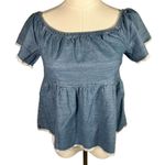 Romeo + Juliet Couture Denim Peplum‎ Top M Medium Frayed Hem Puff Sleeve Boho Blue Photo 0