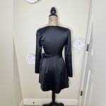 Lulus NTM: Lulu’s Festive Forever Black Satin Long Sleeve Mini Wrap Dress in Size XS Photo 9