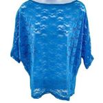 Francesca's  Sheer Floral Lace Top Dolman Sleeve Neon Blue Small Photo 0