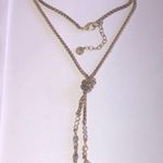 Talbots Elegant Aged Gold Tone Necklace Y Drop Pale Pink Accents Photo 0