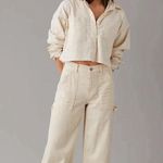 American Eagle  AE Cropped Denim Plus Size Button-Up Shirt Photo 0