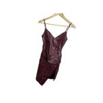 Blue Blush  Burgundy Pleather Bodycon Dress with Rushed Side S Assymetrical Hem Photo 2