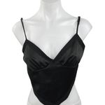 Rebel Flow Black Satin V Neck Spaghetti Strap Tie Backless Hanky Cami Crop Top M Size M Photo 0