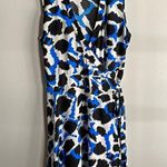 Calvin Klein  Blue Black Abstract Animal Print Faux Wrap Dress Size 16 Photo 0