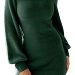 Women's Mock Neck Ribbed Long Sleeve Bodycon Pullover Cute Mini Sweater Dress Green Size M Photo 0