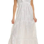 Roller Rabbit Lurex Ondine V-Neck Cap Ruffle Sleeve A-Line Midi Dress Length Photo 0