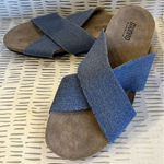 Munro  Extra Light Walking Wedge Blue Denim Cork Cross Slip On Flats Sz‎ 10 Photo 0
