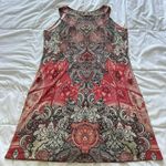 Womens Size XL Red Paisley Midi Dress Sleeveless High Neck Boho Chic Artsy Pink Photo 6