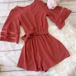 None Women Casual Short Sleeves Self-Tie Belted Short Romper Jumpsuits Size Large Photo 0