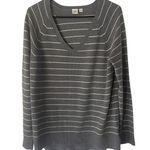 Gap  Women Medium‎ Grey Merino Wool Blend V Neck Striped Long Sleeve Sweater Photo 0