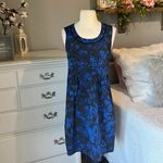 Simply Vera  Dress Vera Wang Royal Blue Black Floral Womens 4 Silky Small Photo 1