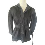 Lucky Brand Black Pleated Button Front 100% Cotton Lightweight Jacket with Belt Photo 8