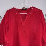 Lauren Ralph Lauren Womens Red Linen V Neck 3/4 Sleeve Blouse Size Small Photo 1