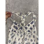artisan NY linen dress white blue pattern medium Cross Cross Design Back Photo 5