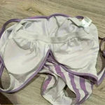 Kona Sol  Purple Stripe V Neck Low Back High Leg One Piece Swimsuit Size L Photo 4