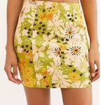 Free People Modern Femme Green Yellow Floral Mini Skirt Size 2 70s Boho Photo 0