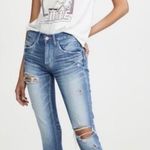 Moussy Vintage Isko Distressed Mid Rise Raw Hem Jeans Designer Ridgewood Blue 26 Photo 0