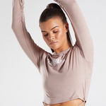 Gymshark  Pink Beige Cropped Ruched Tie Up Ribbon‎ Long Sleeve Top Size M Photo 0