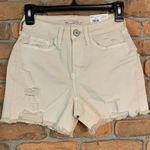 SO ‎ Womens 25 Shorts Cream High Rise Curvy Midi Distressed Denim Ecru Cotton Photo 0