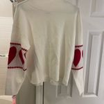 Maeve  The Carys Mock Neck White Sweater with Red Heart Accents Medium Photo 8