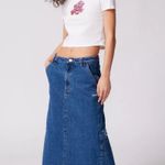 Obey NWOT Women's Juniper Embroidered Denim Midi Skirt 27 Photo 1