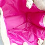 BIKINI BABE Khaki Pink Bow Accents Rope Straps Lined Beach Canvas Tote Photo 5