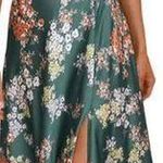 Medium Green, White Floral Tie Front Faux Wrap Midi Dress Green Photo 0