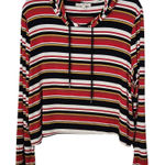 EXPRESS  Red Stripe Cropped Hoodie Size XL Striped Knit Top with Hoodie Photo 0
