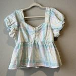 Old Navy Puff-Sleeve Smocked Seersucker Babydoll Swing Blouse Women XL Photo 2