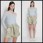 💕JONATHAN SIMKHAI💕 Mari Vegan Leather Tie Shorts Eucalyptus Sage Green 10 NWT Photo 3