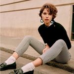 Sézane Clara Trousers, Black/Ecru Houndstooth Print, FR34/US2 Photo 3