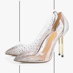 NEW FSJ Studded Pointed Toe Transparent Pumps High Heels Shoes 7 $87 Silver Photo 2