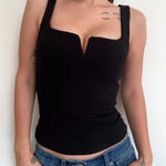 Reformation  Maria Black Sleeveless Notch V Neck Ribbed Knit Crop Tank Top Size S Photo 0