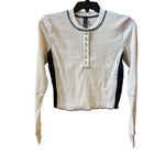 SKIMS Stretch Cotton Rib Long Sleeve Crop Henley -Marble/Navy (L) NEW Photo 3