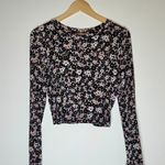 Wild Fable  | Black Floral Ribbed Long Sleeve Top | Medium Photo 0