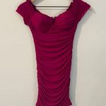 Privy Mesh Ruched Off The Shoulders Sweetheart Mini Dress In Berry Size S Photo 0