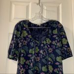 Fossil  Navy/Green Floral Print Scoop Neck Blouse Medium Photo 4