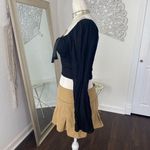 Romantic Goth Black Scrunched Cropped Flare Sleeve Bow Detail Top S Photo 2