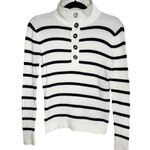 Ralph Lauren Lauren  Big Button High Neck Striped Pullover Sweater Small White Photo 0