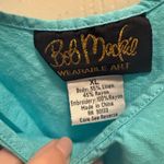 Bob Mackie  Wearable Art Turquoise Blue Tank Embroidered Hem XL Old Money Linen Photo 2