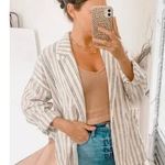 Anthropologie  Maeve Danielle Blazer Large Striped Cream Photo 2