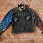 CLIO PETITES painted Women’s Denim Zippers Jacket Size 8 Blue Photo 0