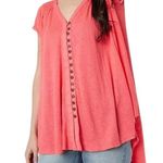 Free People  Shirt Womens XS Pink Linen Cotton Button Front High Low Boho V Neck Photo 0