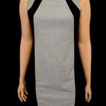 Peter Nygard black and white geo print with leather piping sheath dress size 14 Photo 0