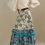 Anthropologie Blue Cream Patchwork Maxi Skirt Photo 0