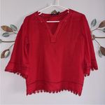 Lauren Ralph Lauren Womens Red Linen V Neck 3/4 Sleeve Blouse Size Small Photo 0