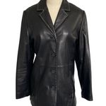 Adler Collection Black Lamb Leather Coat White Stitching Size Medium Photo 1