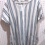 Time and Tru Striped Hooded Tunic Top L G 12 14 Gray White Blue Pink Short Size L Photo 0